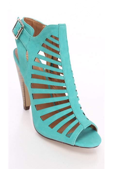 TEAL STRAPPY CUT OUT HEELS NUBUCK